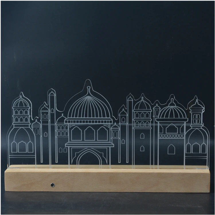 DIY USB rgb led multi light 3D acrylic display  cordless  walnut wood base light