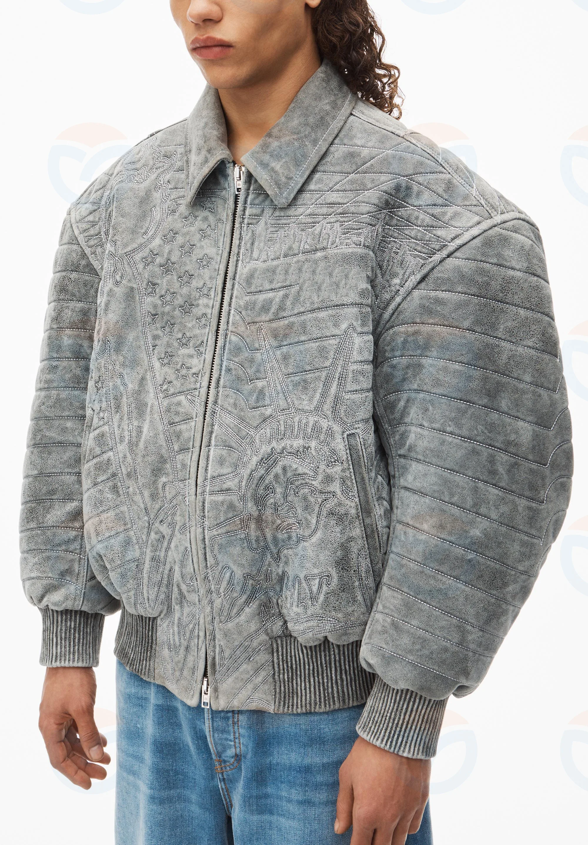 Custom OEM/ODM  Embroidered logo graphic  fleece jacket full zip up  oversized patch polar fleece jacket for man