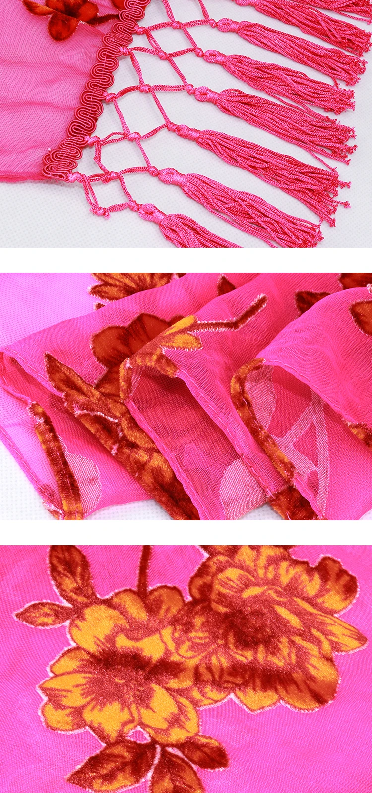 
Casual ladies velvet burnout kimono women tassel blouse trim ruana floral print High quality burnout velvet kimonos 