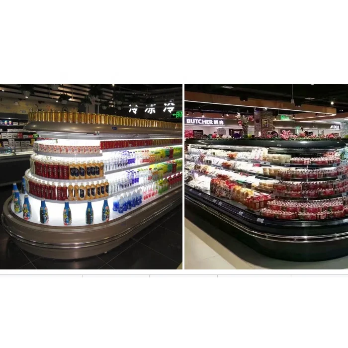 High Quality Soft Drink Display Supermarket Fruit Vegetables Multideck Open Freezer Rounding Island Refrigerator