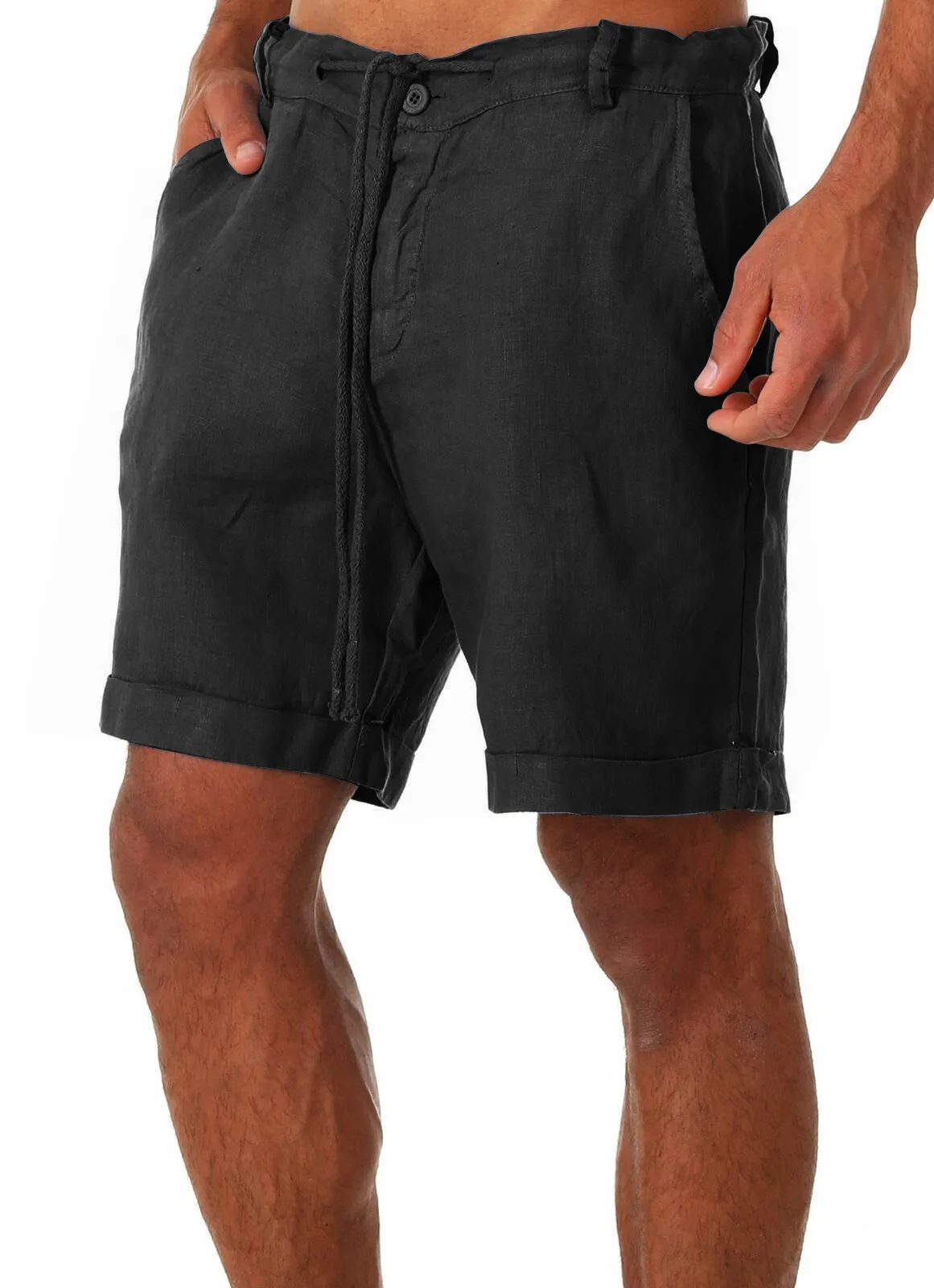S-3XL Men Clothing Summer Casual Wear Shorts Solid Color Linen Cotton Shorts