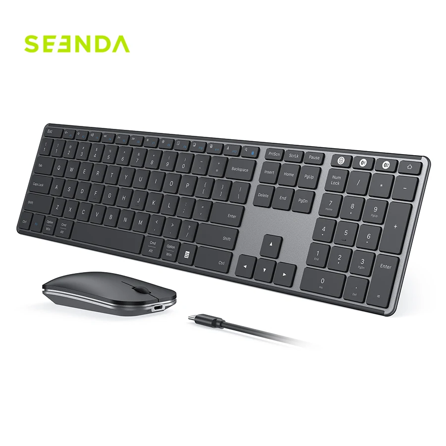Seenda Rechargeable Ergonomic Keyboards and Mice for Office Windows Macbook Computer Silm 2.G Wireless Keyboard and Mouse Combo