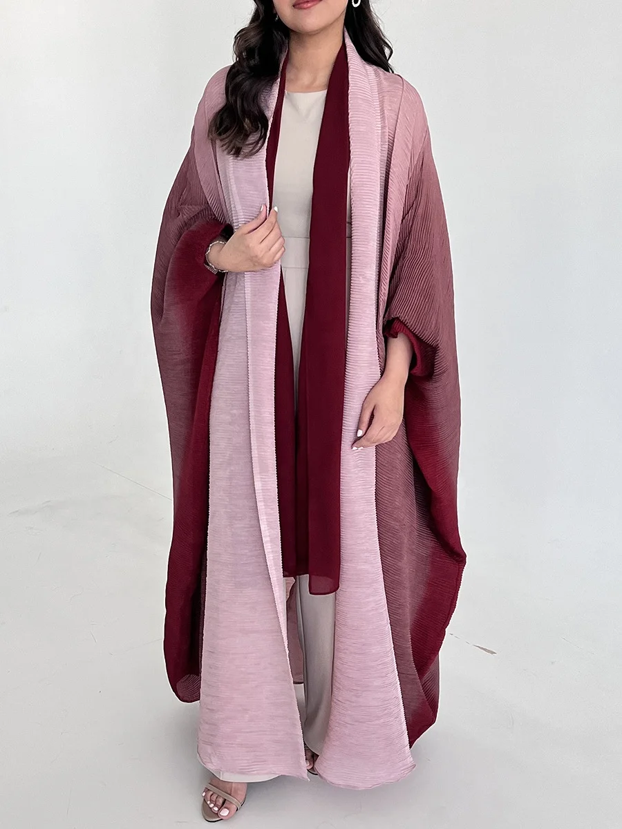 pleated coat female 2023 autumn new gradual color big bat sleeve scarf design long coat