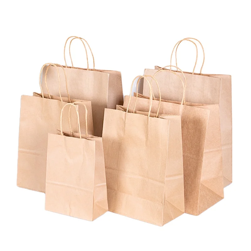 Cheap recycle custom logo eco friendly handle rope paper bag brown fast food take away paper bag