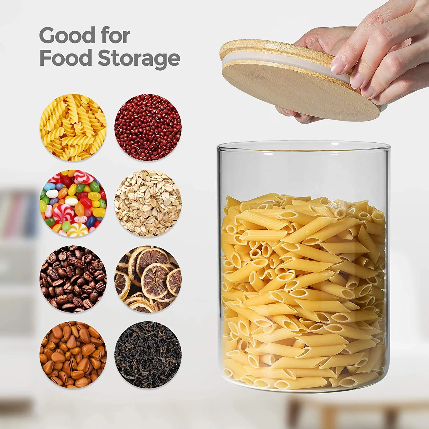 250ml Borosilicate vacuum food storage containers airtight round glass spice in jar with bamboo lid
