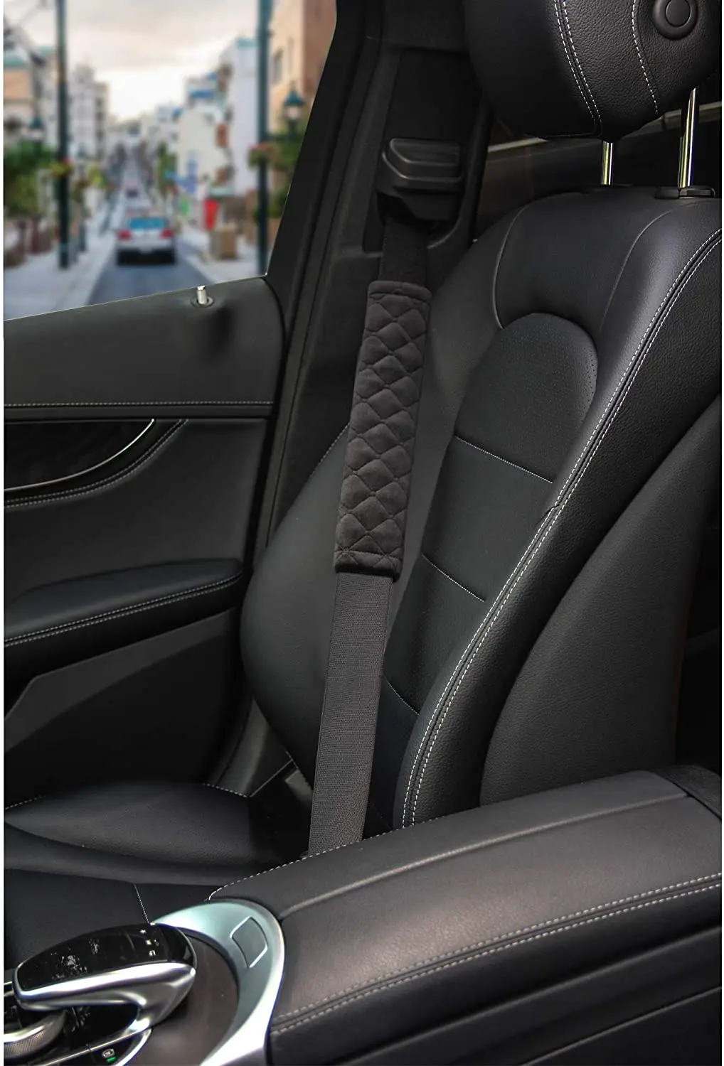 More comfortable driving Compatible with all cars and backpacks Black Soft Car Seat Belt Cover