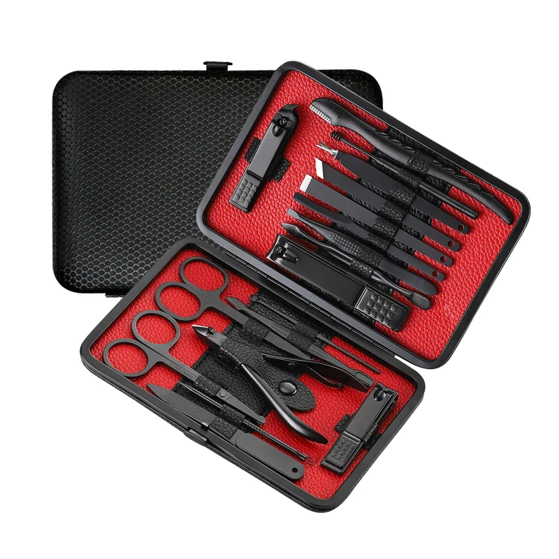 
18 in 1Leather Travel Case Manicure and Pedicure Nail Tools Professional Grooming Kit 