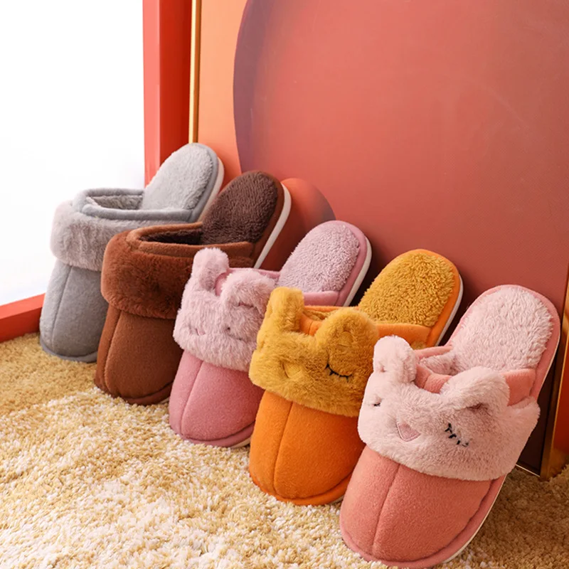 woman winter fur fluffy plush cute sleep animal closed eyes home warm  indoor slipper