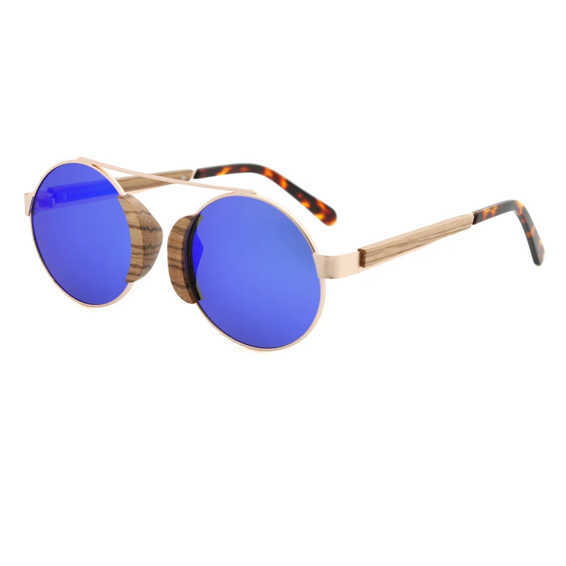 Colored Round Lenses Custom Logo Shades Acetate Glasses Wood Sunglasses Metal