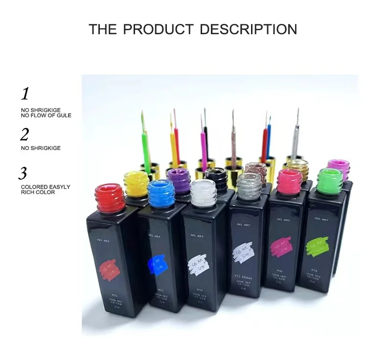 2023 new product 12 colors set gel liner nail art painting gel for nail art gel liner
