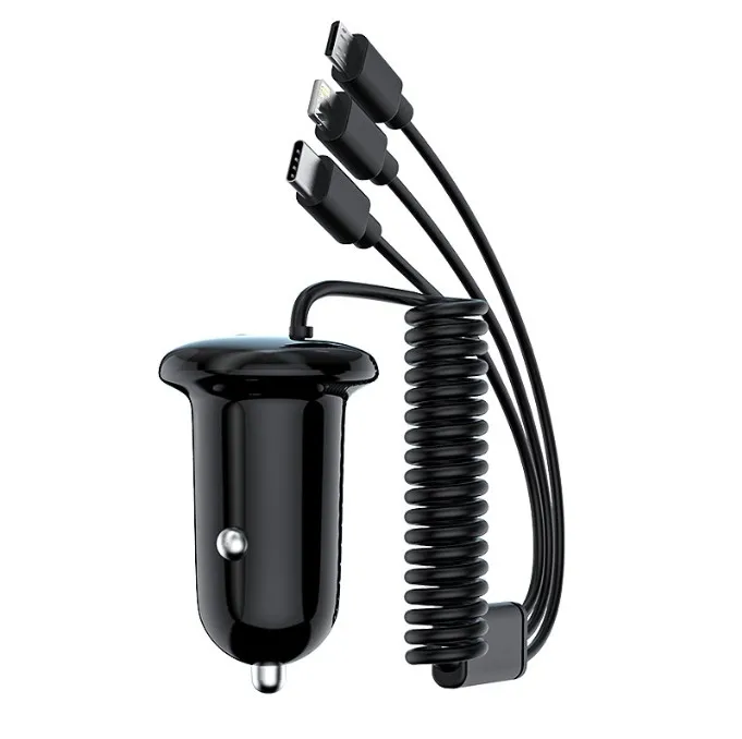 New designs Mobile Phone car charger with cables, OEM custom 3in1 fast charging 15W chargre for car
