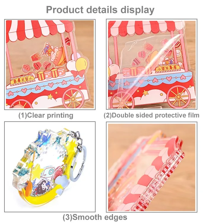 Clear acrylic charms custom keychain double sided machine recycled acrylic epoxy resin shaker