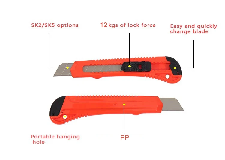 Industrial manual lock retractable snap off knife with plastic handle