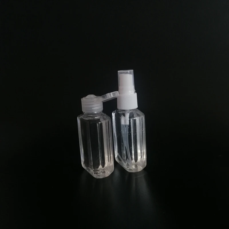 
60ml plastic pet hand sanitizer bottle with flip top cap, 2OZ flat octagon lotion bottle with cap 