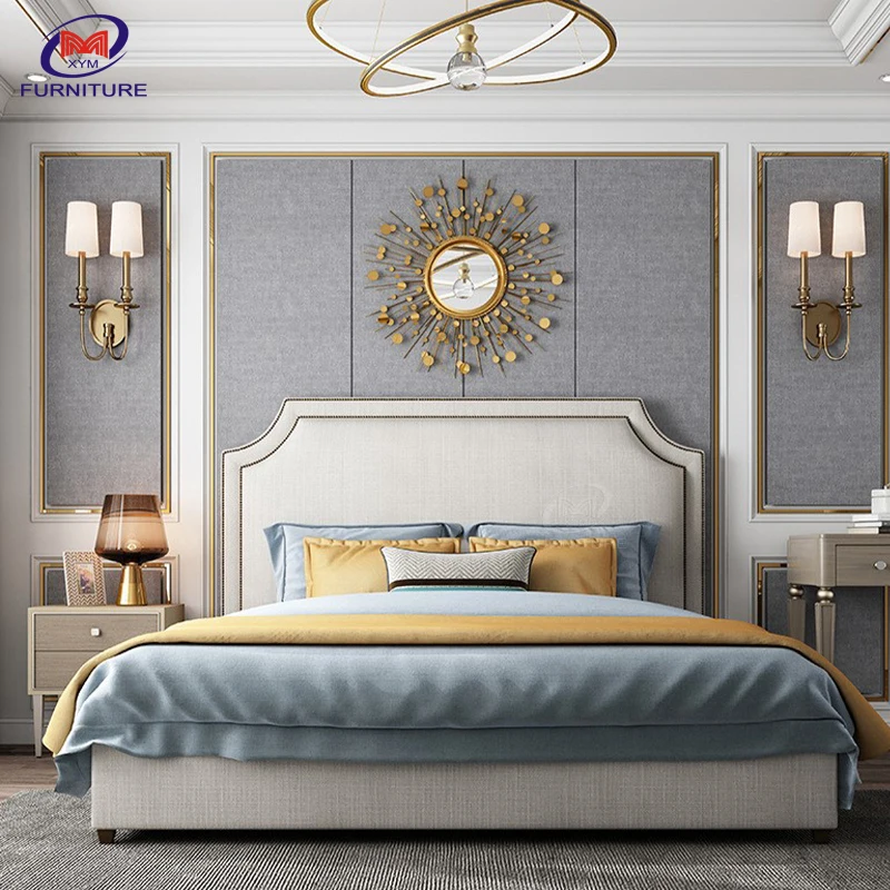 XYM furniture factory supplier manufacturing fabric queen size Korean chinese Style Italian bedroom beds