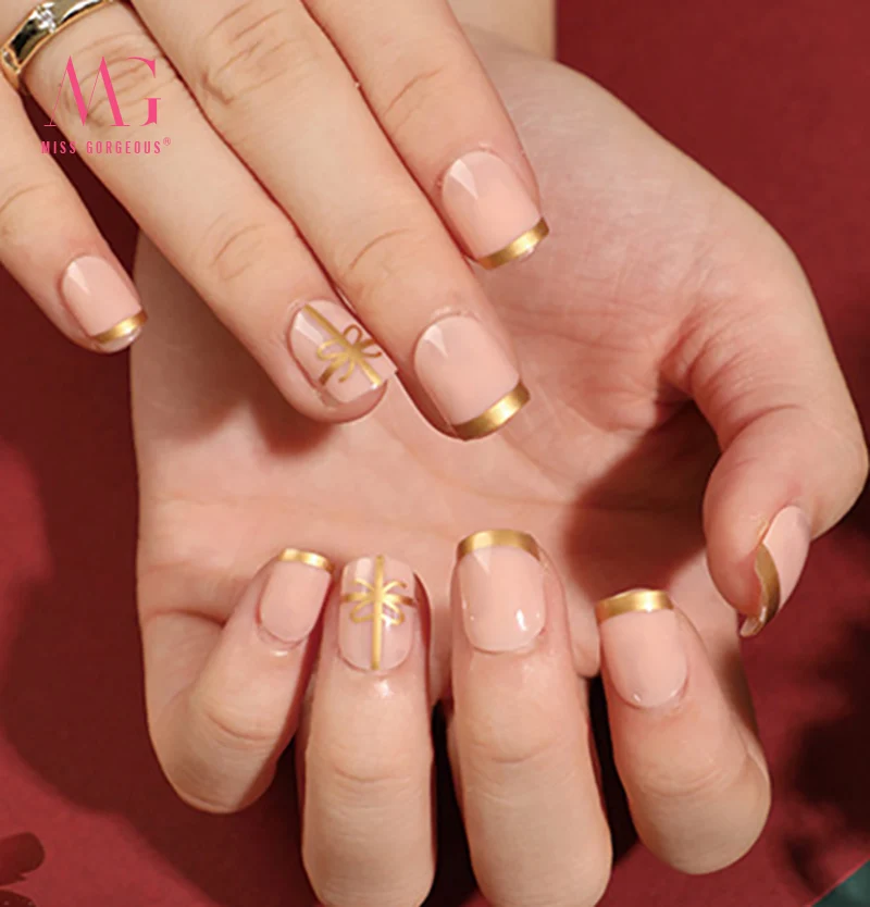 MISS GORGEOUS Oval Nail Tips Merry Christmas 24pcs Glitter High Quality ABS Private Label Custom Press On False Nail