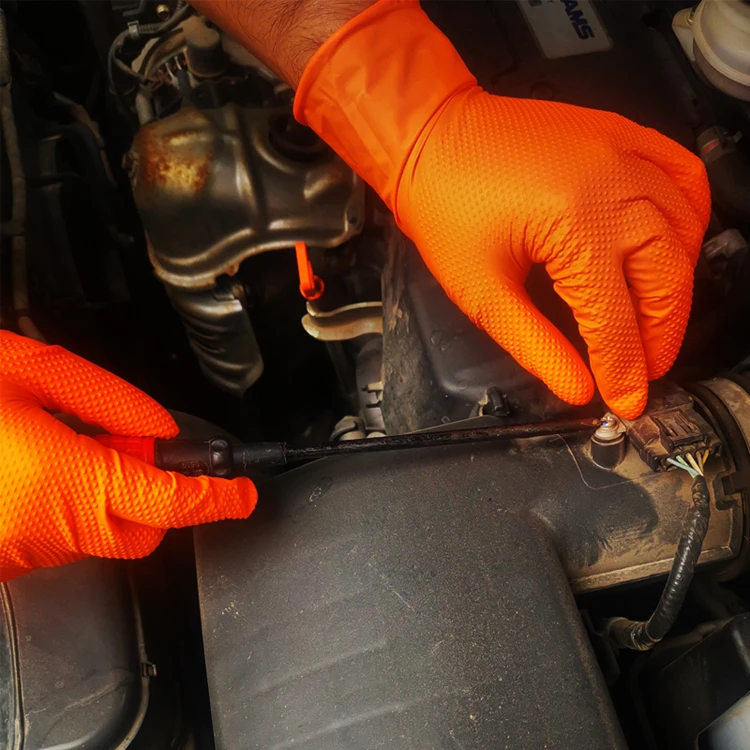 Cheap Price Diamond embossed nitrile gloves anti slip durable machine repair industrial oil proof mixed rubber LaTeX hand gloves