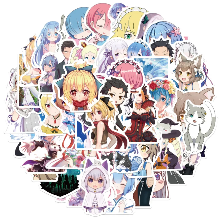50PCS PVC Waterproof Adhesive Anime Sticker Set ZERO - Starting Life in Another World Stickers For Skateboard Laptops Bottle