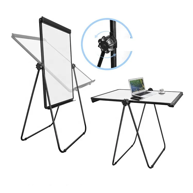 Black Frame Portable Whiteboard Height Adjustable Flipchart Easel Office Presentation Board