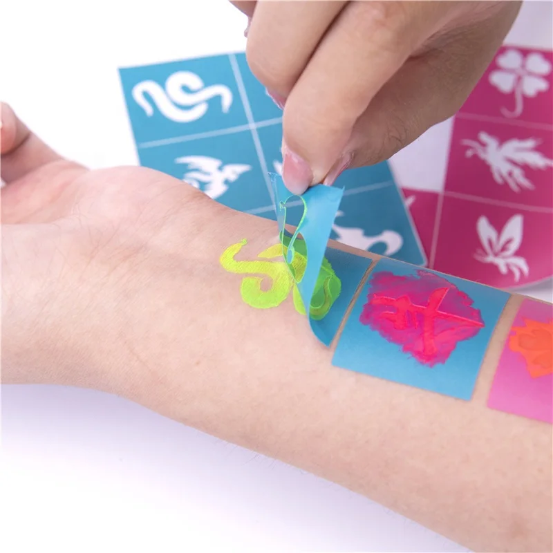 Amazon Hot Sale adhesive Reusable Environment Friendly Glitter Body Art Tattoo Stencils