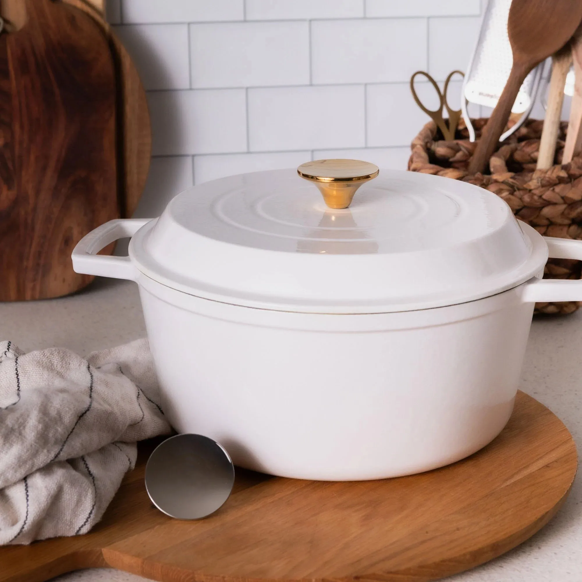 Bright Houseware 26cm Grey Casserole Non Stick Cooking Pot High Grade Enamel Coating Cast Iron Dutch Oven Kitchen Cooking Pot