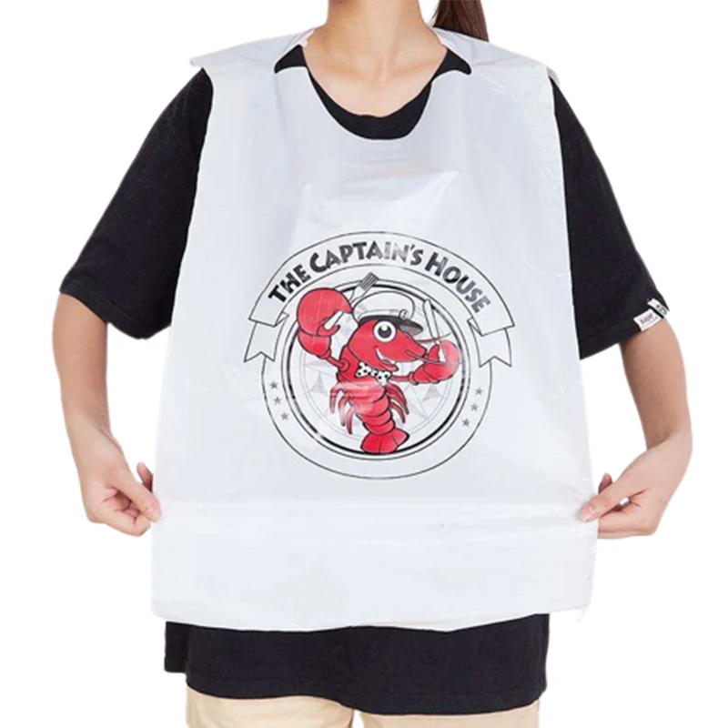 Factory Produce Lobster Crab Sea Food Custom Printed Dinning Apron Disposable Plastic Restaurant Bib