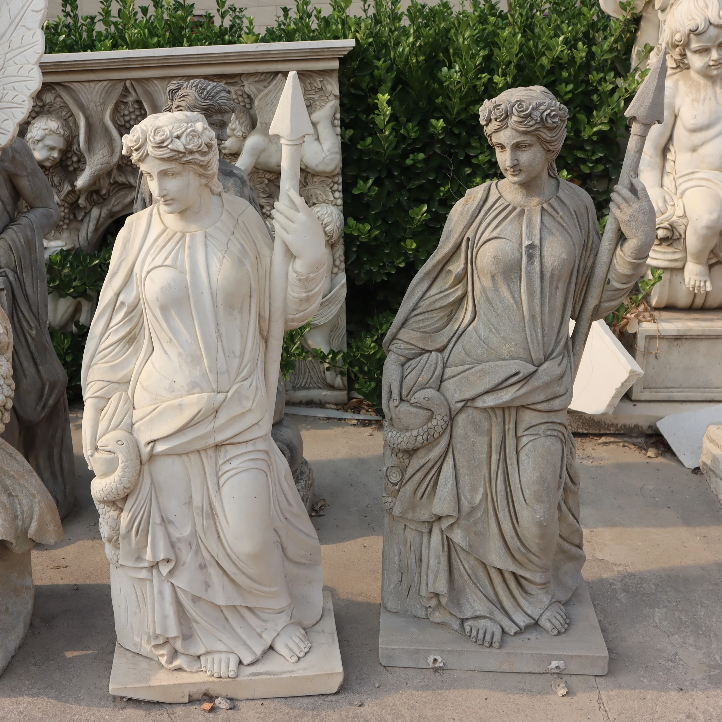 Life Size Marble Roman Soldier Statue Pair Stone Garden Man Sculpture