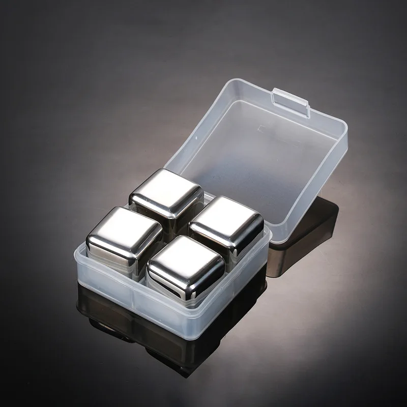 Ice Cube Laser Engraving Silver 4/6/8 Pcs Stainless Steel Whisky Ice Cube Set Mold Price Ice Cube bar
