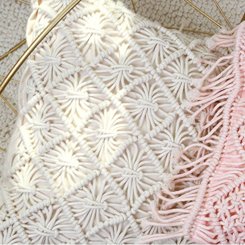 Bohemian Knit Macrame Tassel Weave 100% Cotton Cushion Cover Sofa Woven Boho Hand Made Home Square Pillow Cases