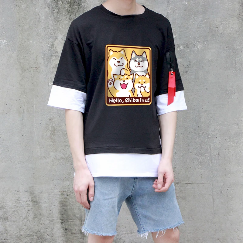 Boy girl T-shirt factory wholesale summer round neck top unisex couple cute cartoon animal Shiba Inu short sleeve shirt
