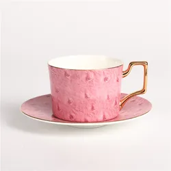 Low MOQ pink color gold rimmed cappuccino coffee cups / wedding cup saucer set