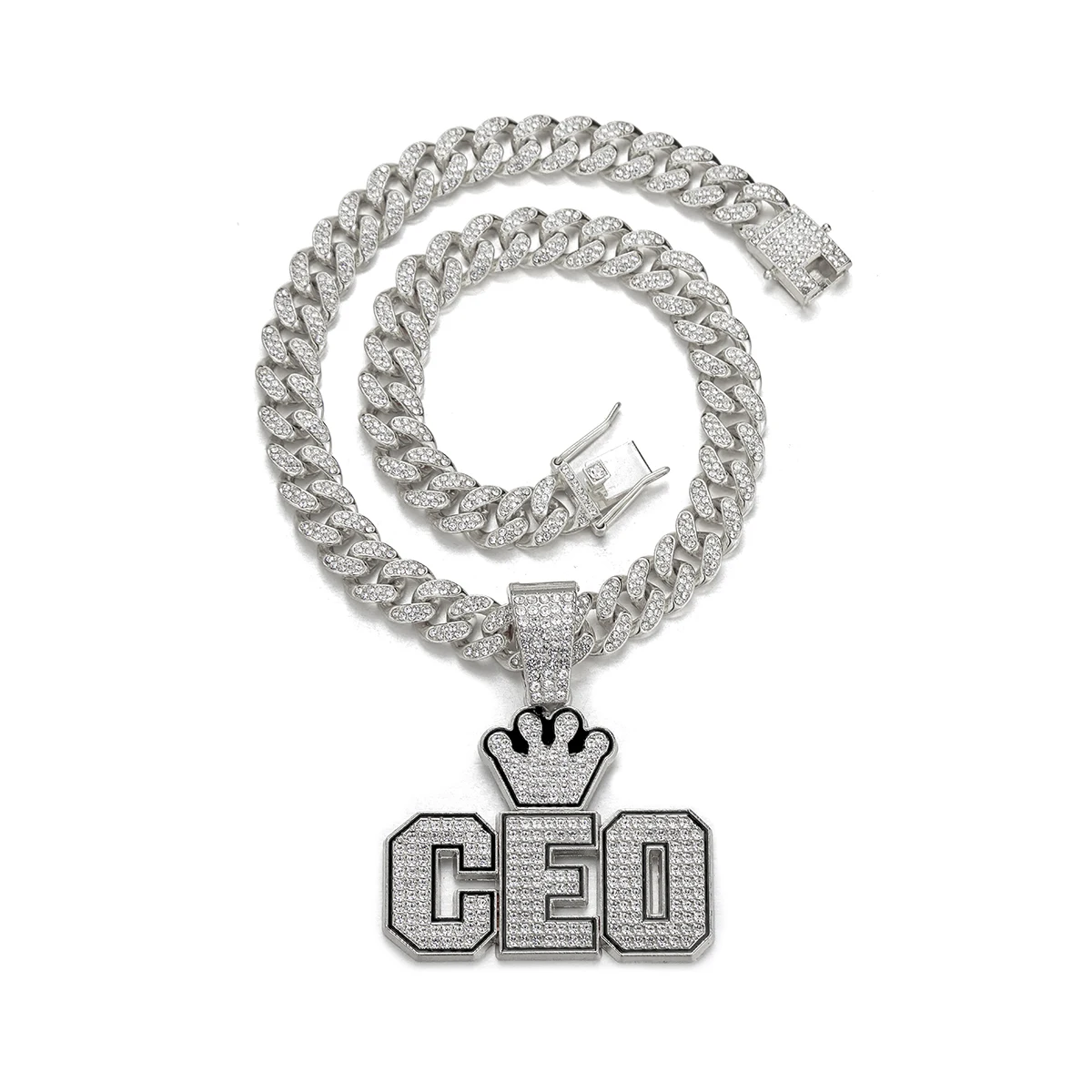 1Pc Hip Hop Crown CEO Letter Pendant Necklace, Miami Cuban Chain, Rock Band Jewelry Gift For Men And Women