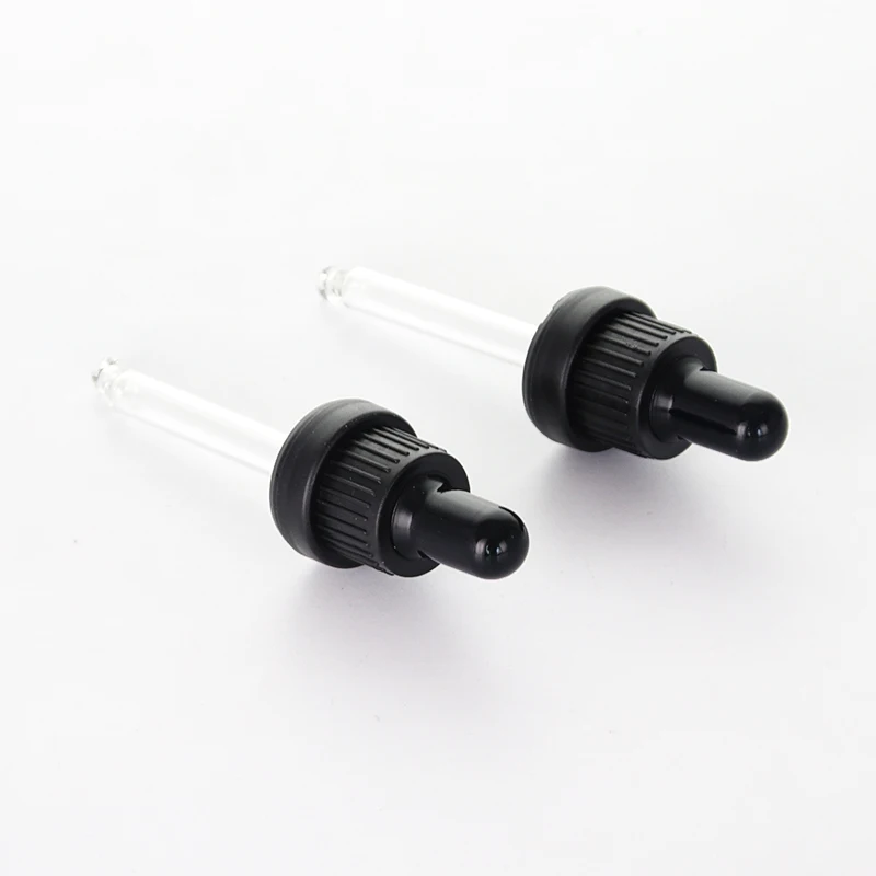 Neck18mm black tamper-evident PP droppers with glass straight ball tip pipettes