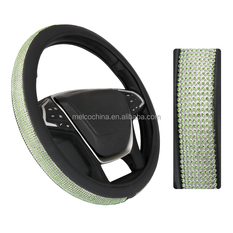 MELCO Bling Crystal Diamond Leather Car Steering Wheel Cover