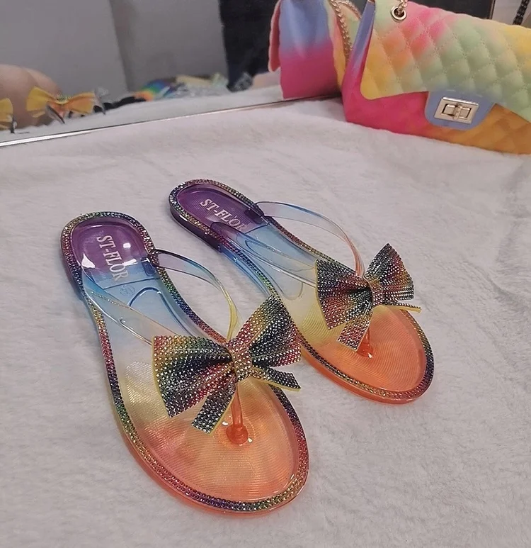 Sexy Fashion Flip Flop Bright Diamond Outdoor slippers For Ladies jelly slippers for women women transparent slippers