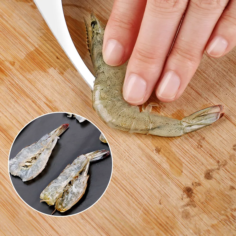 Hot sale stainless steel kitchen seafood tools Shrimp removal thread Peelers with wooden