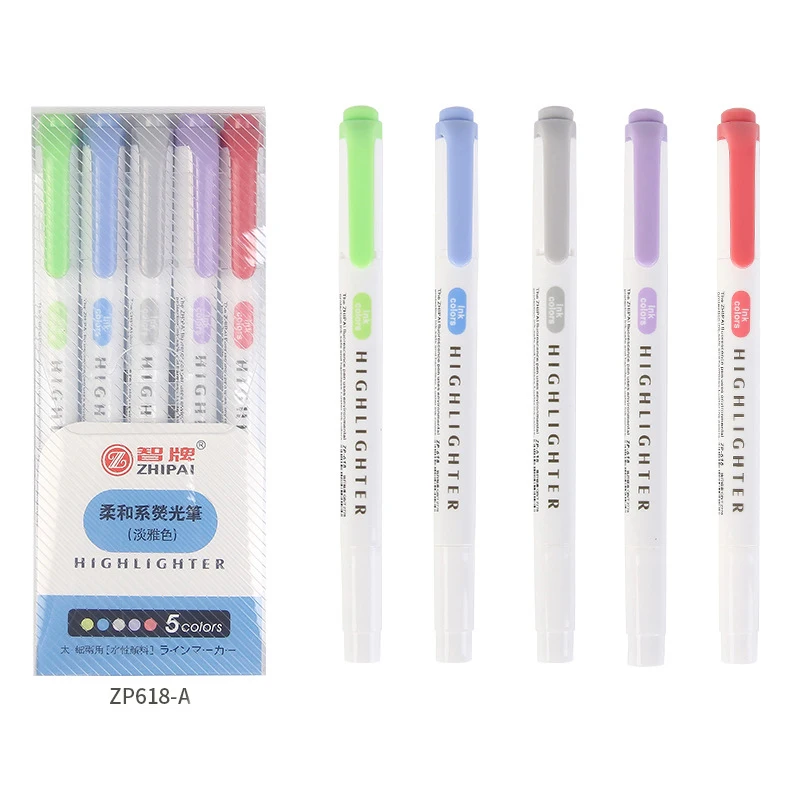 5 Colors/set Double Headed Highlighter Pen Set Fluorescent Markers Highlighters Pens Art Marker Japanese Cute Kawaii Stationery
