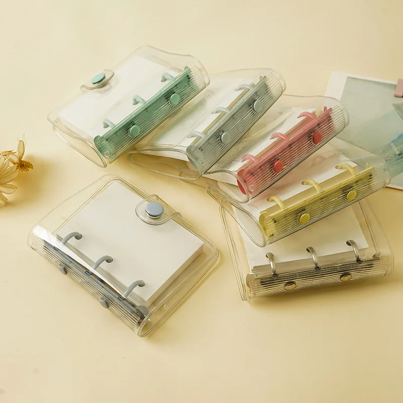 new Korean Mini 3-Hole Loose Spiral Notebook PVC Transparent Case Mini Girl Heart Journal Book Portable Coil Loose-Leaf Binder