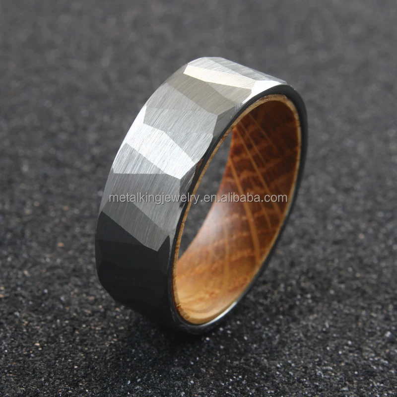 6mm Tungsten Wood Ring, Whiskey Barrel Wood Ring,Faceted, Hammered, Sandblasted, Beveled edge, Forest, Dome