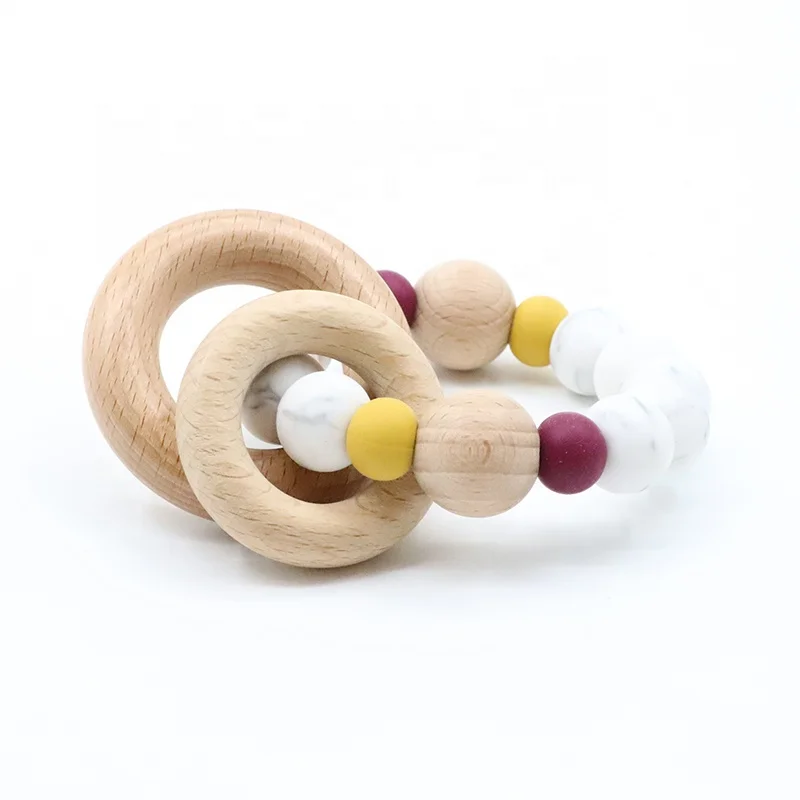 OEM Beech Beads Silicone Rosary Bracelet Baby Teething Bracelet Toy