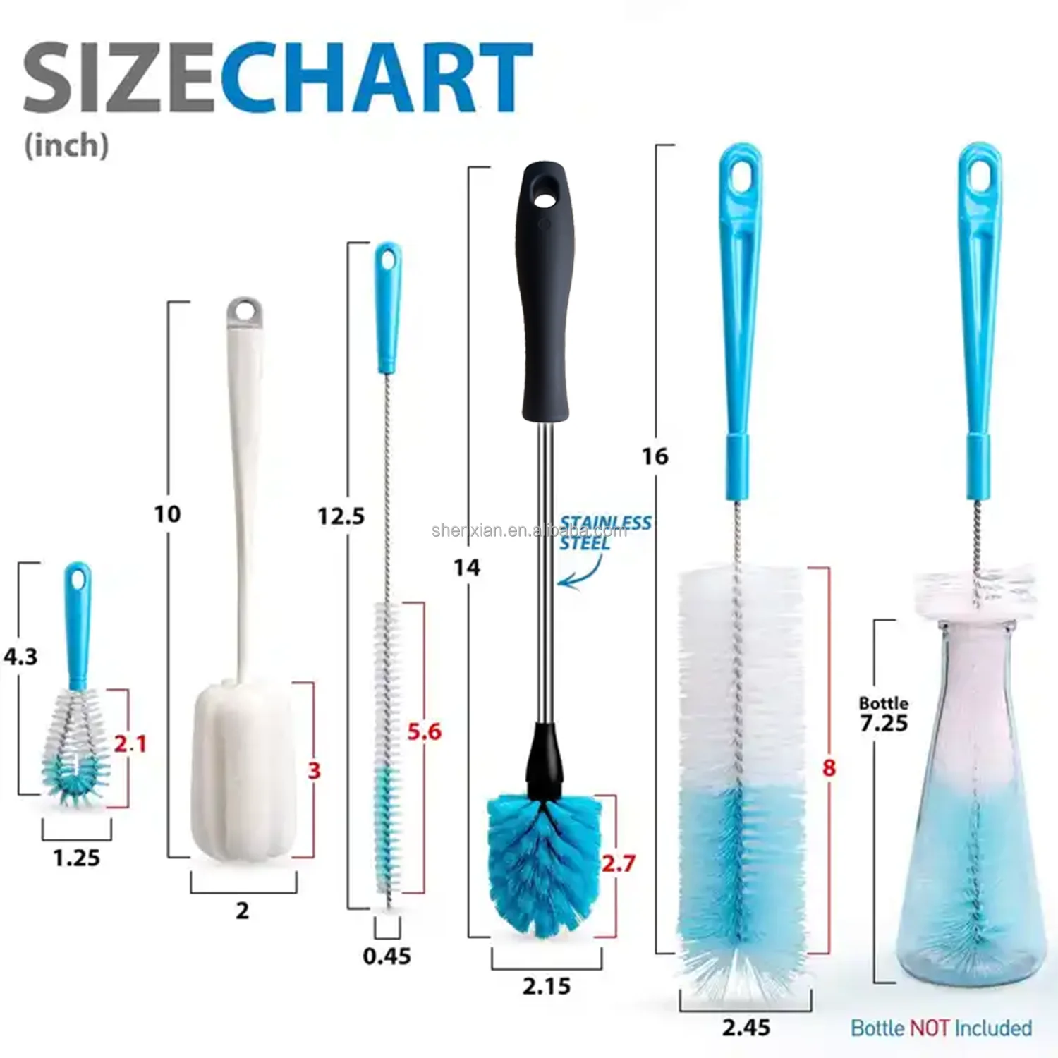 Long Water bottle cleaner Brushes Kitchen Scrub Washing Set
