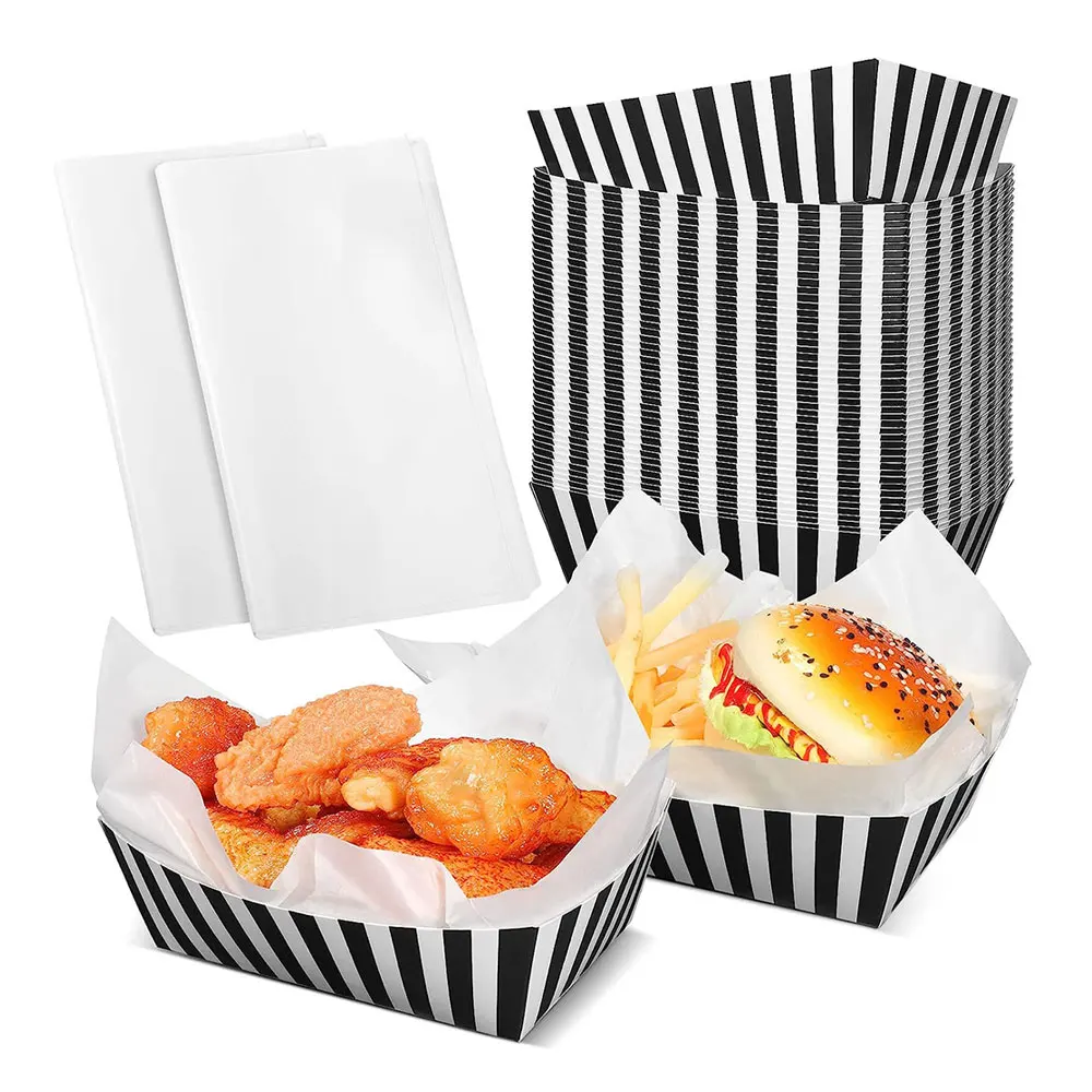 Disposable Takeaway Fast Food Packages French Fries Chicken Nuggets Wings Restaurant Snack Boat Paper Food Tray