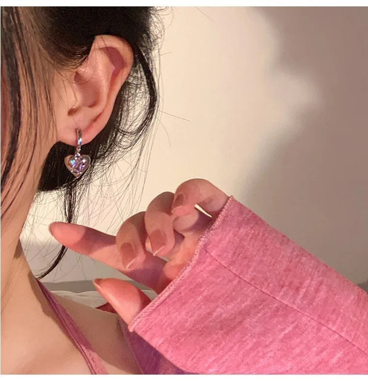 Vershal A5-966 Heart Shiny Pink Zircon Delicate Luxury Women Fine Jewelry Huggie Earrings