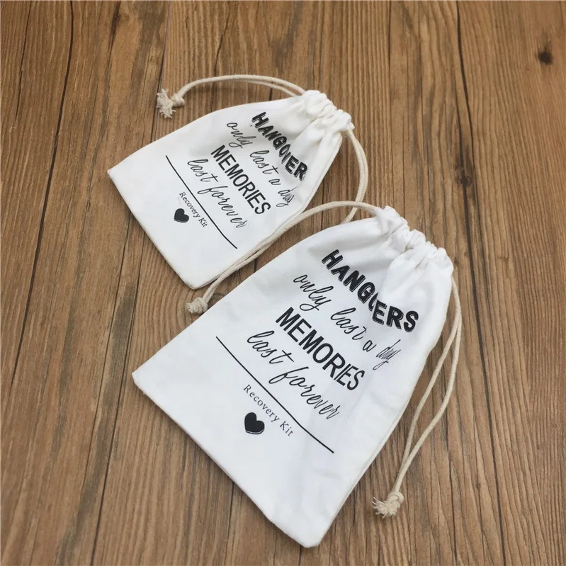 Custom Drawstring Muslin Gift Bag First Aid Cotton Hangover Kit Bag,Wedding Favor survival kits recovery bags