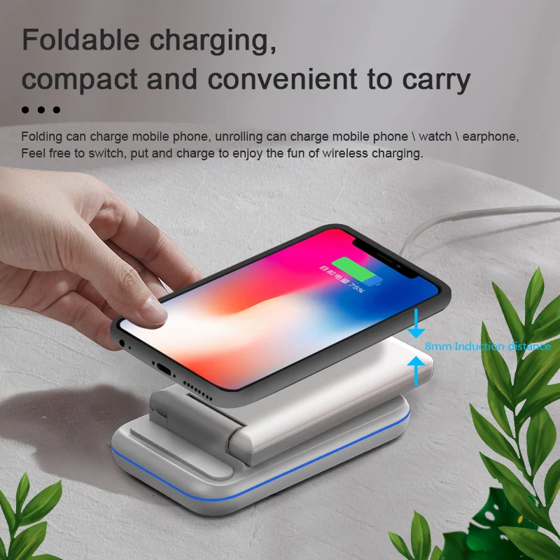 Folding Wireless Charger For Iwatch Airpods For Iphone Fast Qi 15W Phone Charging Stand 3 In 1 Foldable Wireless Charger