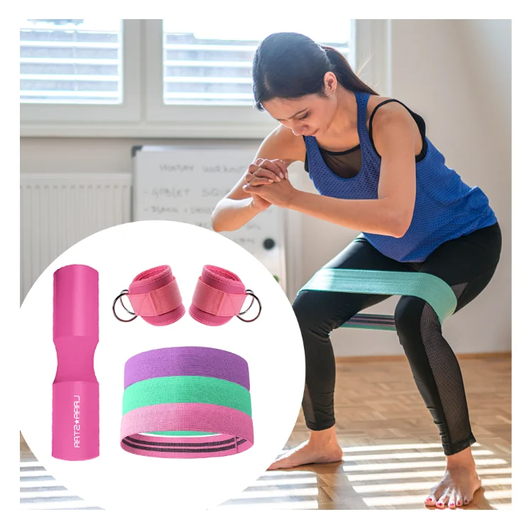 Hot Sale 7pcs Barbell Pad Set for Squat Squat Pad Ankle Straps Hip Resistance Bands and Carry Bag For Gym