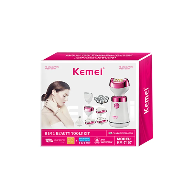 Kemei KM-7107 Electric Hair Removal Epilator Body Shaver Hair Removal Portable Women 8 In 1 Electric Epilator Kit