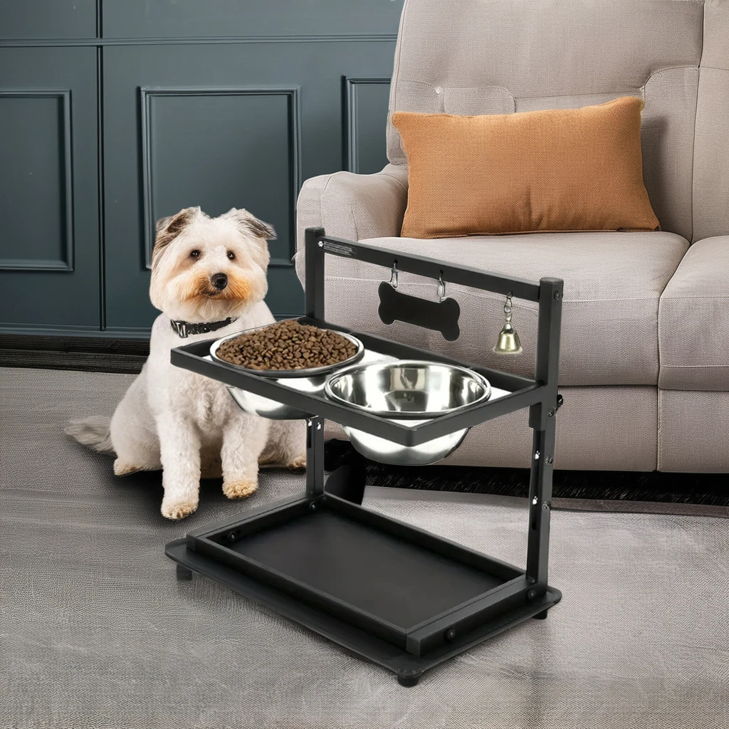 Adjustable Stainless Steel Dog Bowls Raised Pet Bowl Stand For Large Medium Dogs With Two Dog Food Bowls And A Silicone Mat