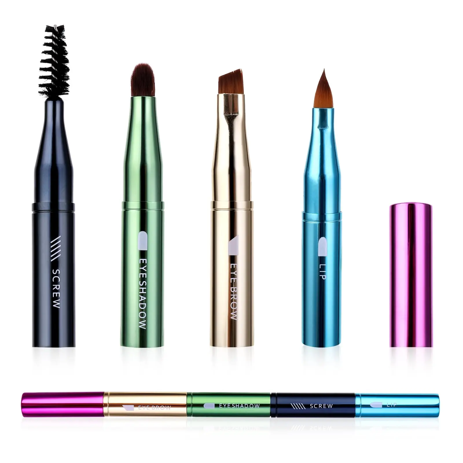 4 in 1 Portable Travel Make Up Brushes Detachable Eye shadow Lip Brush for Foundation Concealer Brush