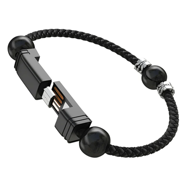 Оптовая продажа, многоразовый браслет, кожаный браслет, короткий USB-кабель для зарядки и передачи данных для Iphone, Тип C, короткое портативное микро-зарядное устройство